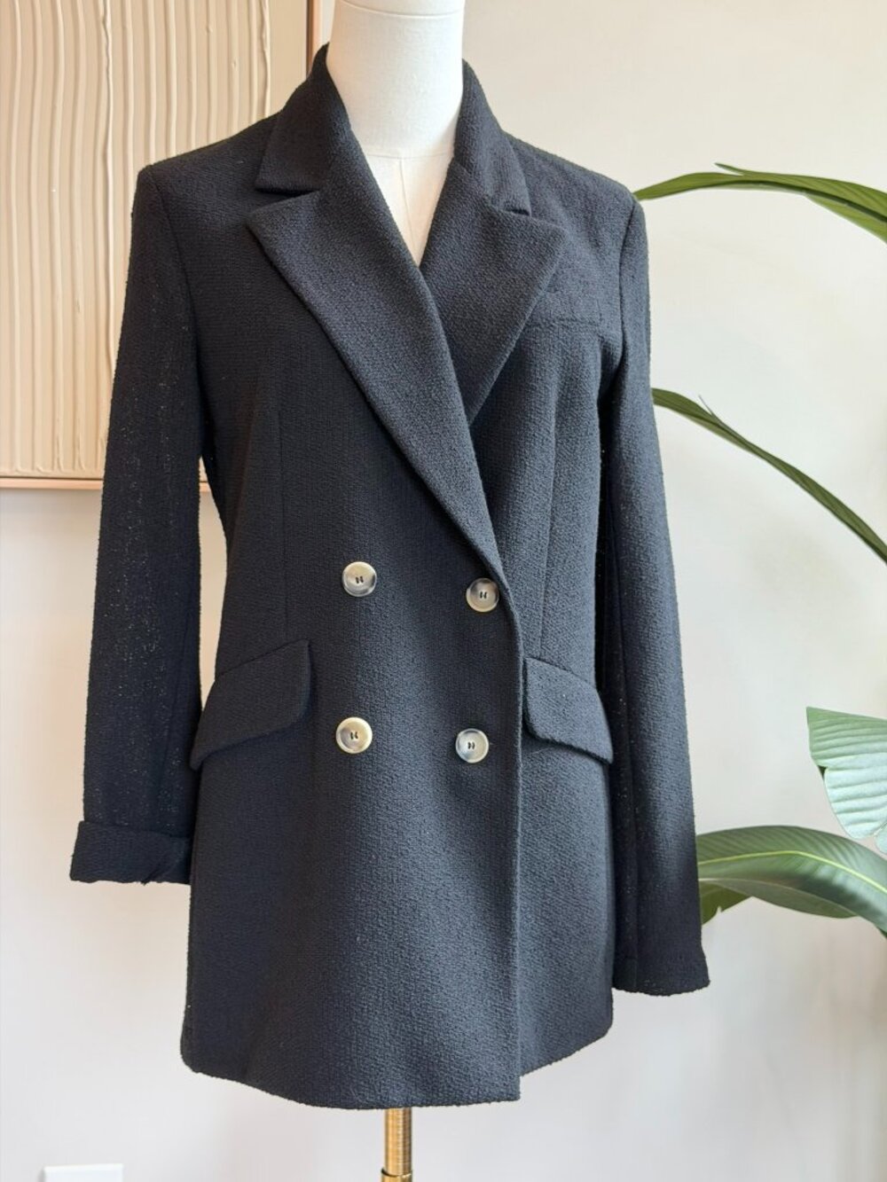 HARRIS WHARF LONDON BLACK LIGHTWEIGHT DOUBLEBREASTED BLAZER 42